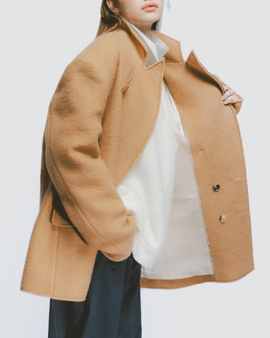 Cut-edge woolen collar suit jacket (khaki)