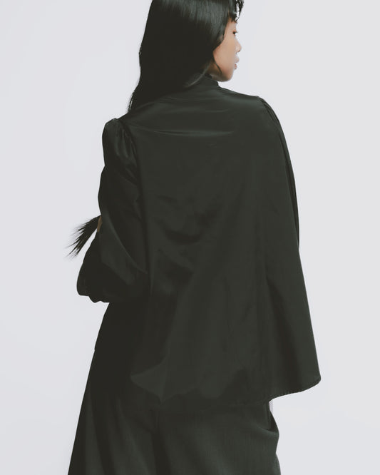 Silk Palace Sleeve Tie-Neck Top (Black) 
