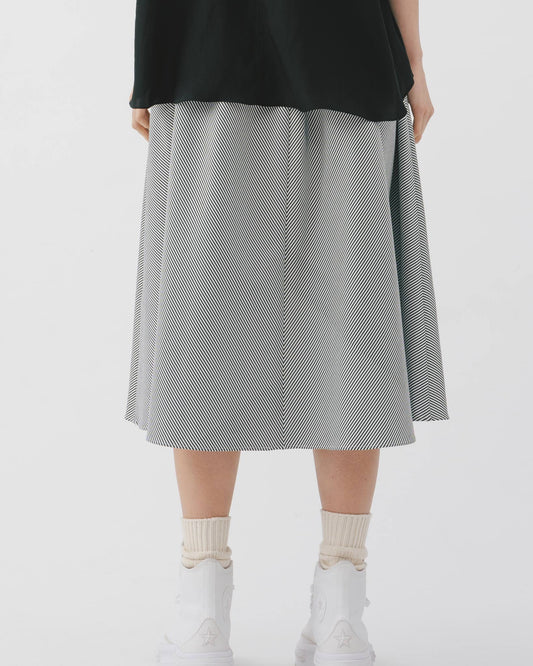 Black and white striped A-line midi skirt 