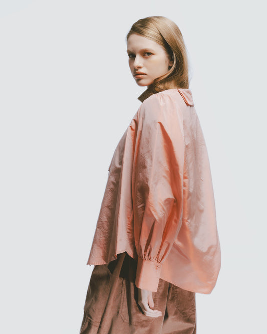 Silk Palace Sleeve Tie-Neck Top (Pink) 