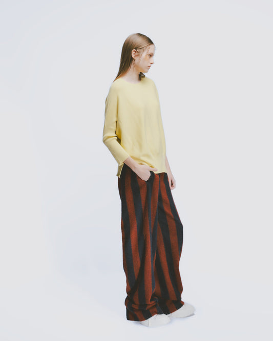 One-piece wide-sleeved crew neck top (yellow) 