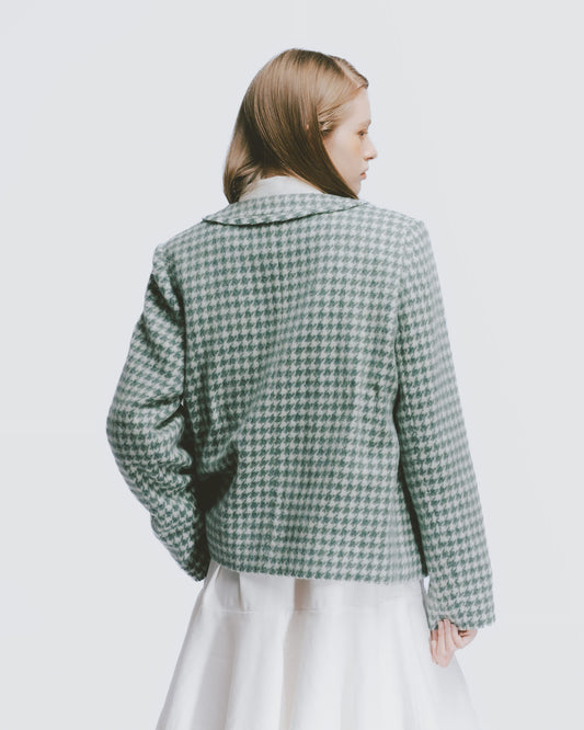 Houndstooth Waisted Wool Jacket (Green) 