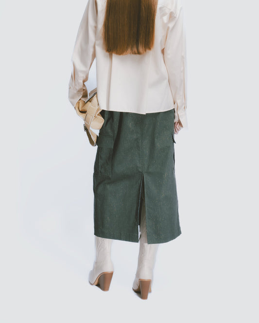 Workwear Elements Multi-Pocket Zipper Straight Skirt (Dark Green)