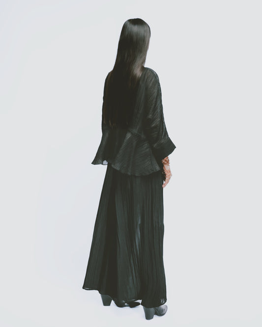 Metallic pleated textured wide pants 