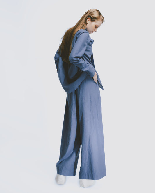 Misty blue short-haired discounted floor-length wide pants 
