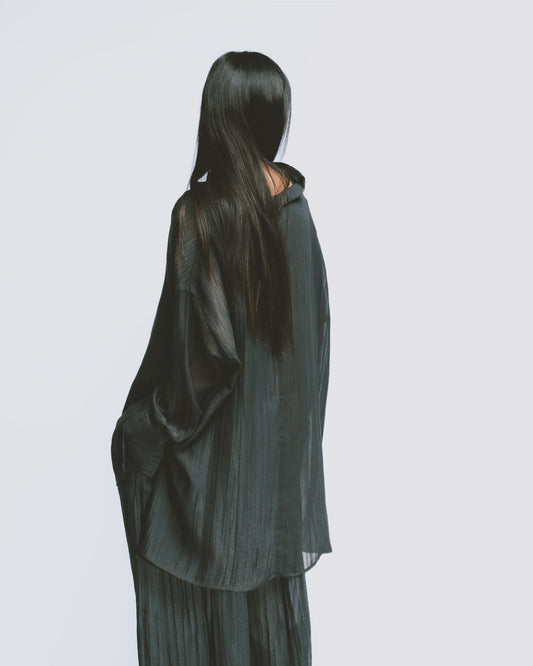 Metallic Tulle Sheer Two-Piece Roman Collar Top 