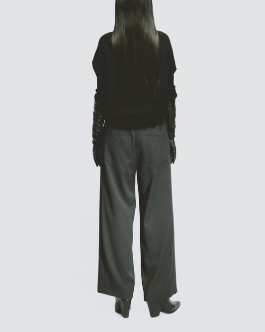 Floral grey blend pleated straight-leg trousers 