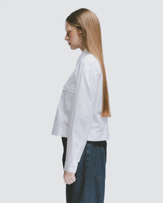 Retro Workwear Cropped Shirt (White)