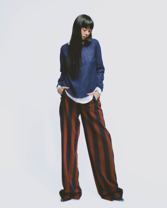 Crew Neck Alpaca Long Sleeve Top (Dark Blue) 