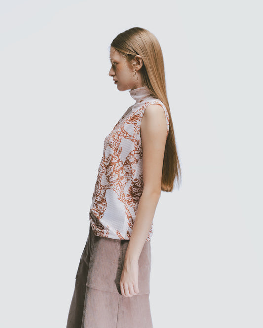 Coniferous Knit Turtleneck Sleeveless Top (Khaki) 