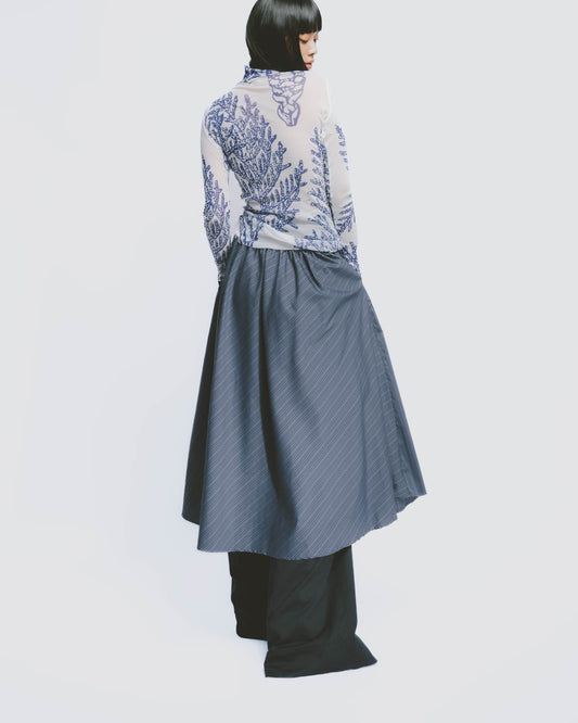 Gray-blue elastic pleated loose skirt 