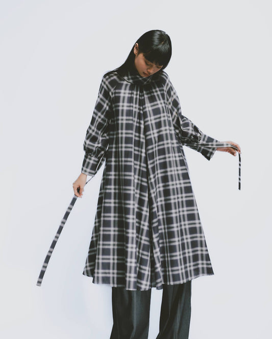 Plaid lapel tie loose dress 