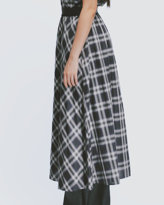 Retro blue-gray plaid loose skirt