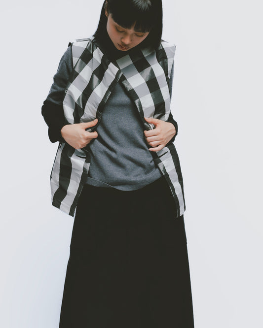 Black and white check reversible double-breasted vest