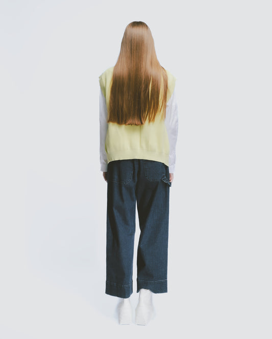 Dark blue washed denim straight-leg pants 
