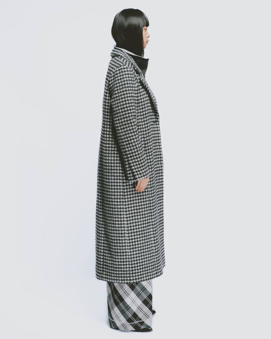 Houndstooth Wool Blend Coat (Black)