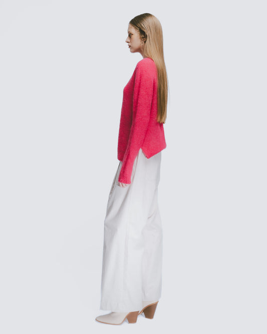 Crew Neck Alpaca Long Sleeve Top (Pink) 