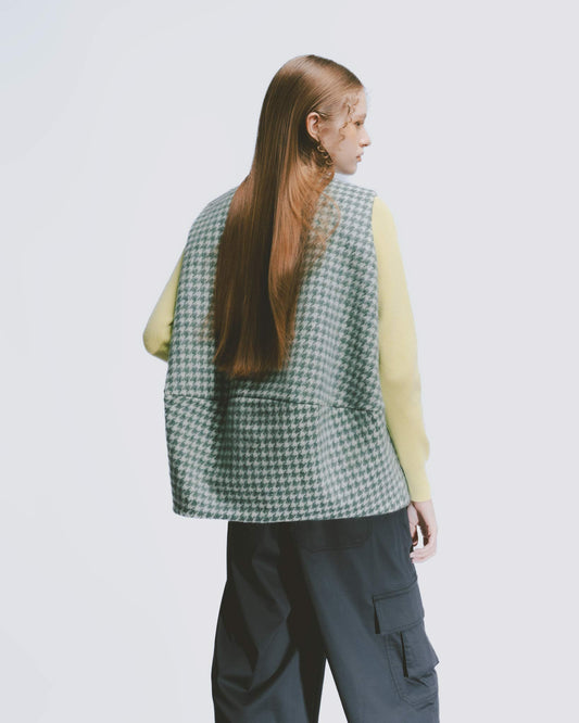 Houndstooth Wool Reversible Vest (Green)