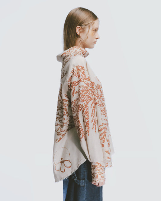 Khaki Conifer Print Funnel Neck Top 