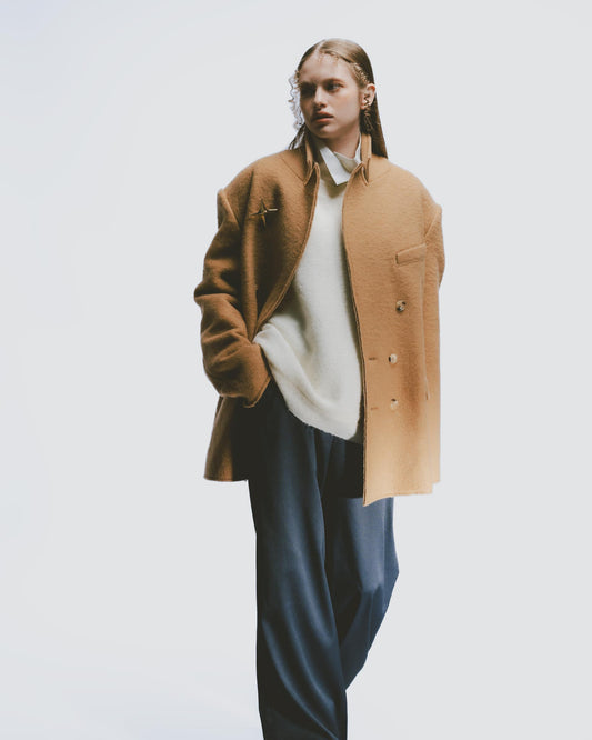 Cut-edge woolen collar suit jacket (khaki)