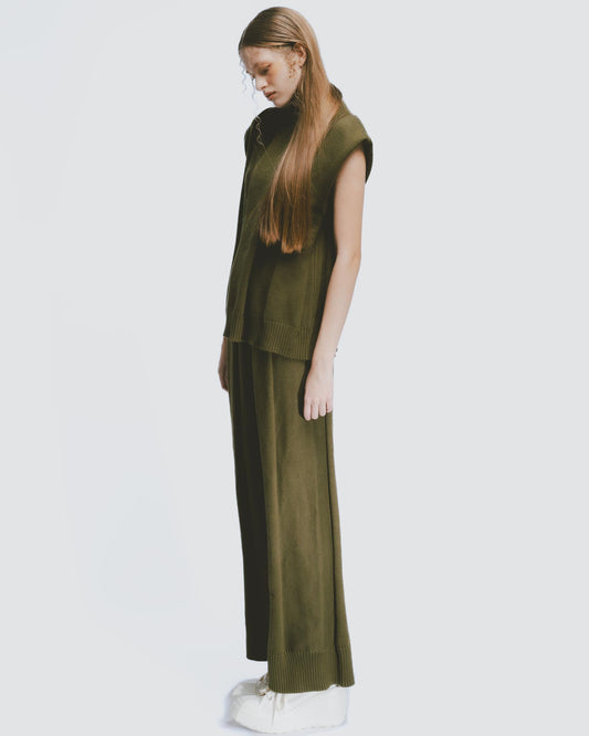 Thick Thick Needle 3D Striped Vest (Dark Green) 