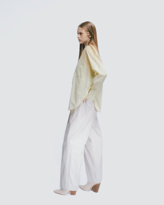 Manuscript paper element epaulette pleated round neck shirt 