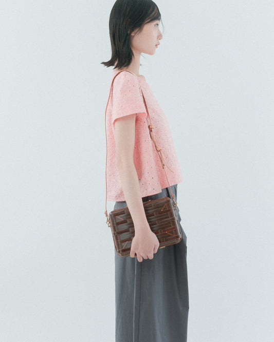 Beige transparent skin puff top
