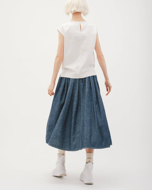 Gray-blue denim pleated skirt 