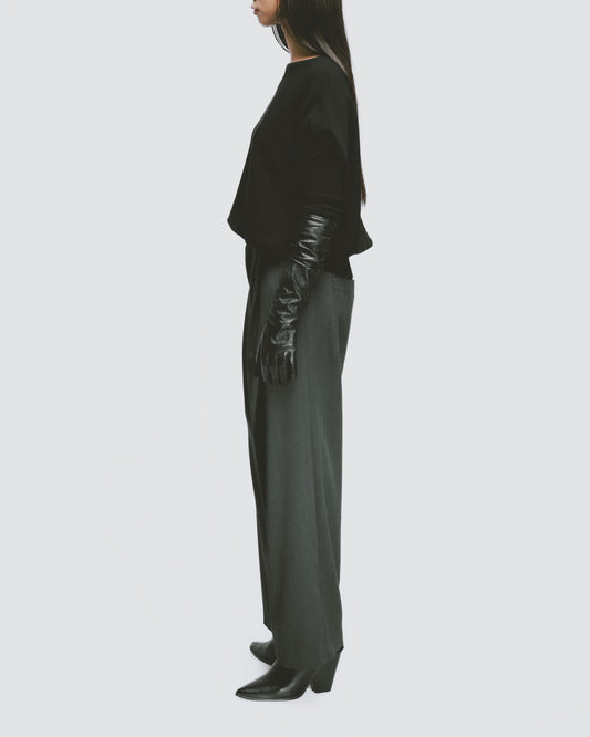Floral grey blend pleated straight-leg trousers 