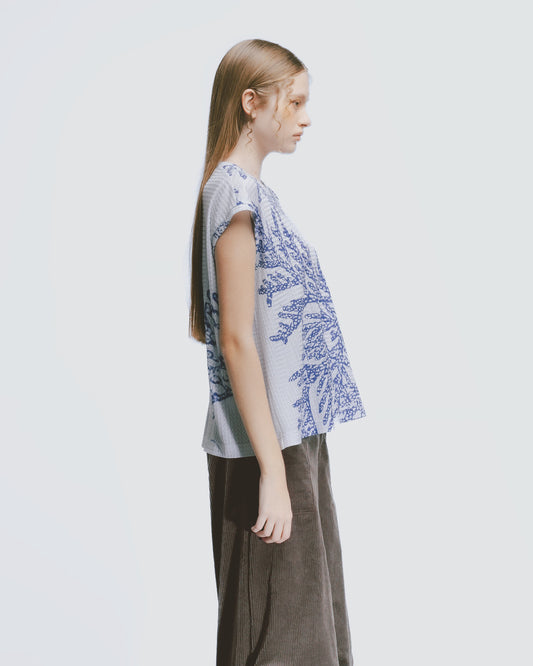 Needle Knit Loose Drop Shoulder Top (Blue)