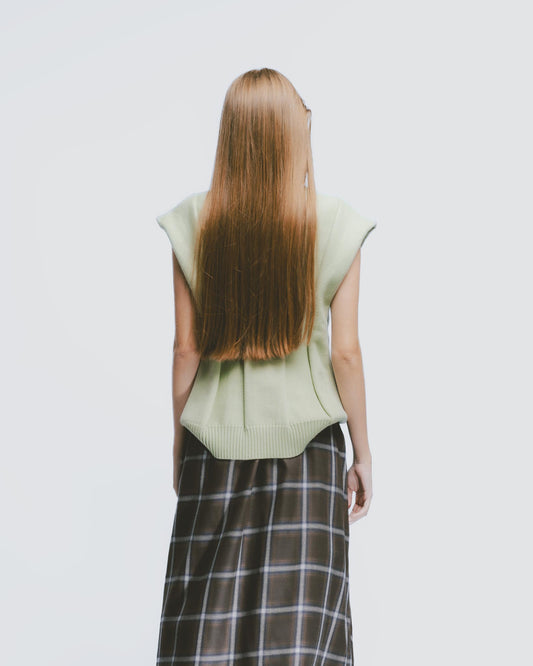Thick Thick Needle 3D Striped Vest (Bean Green) 