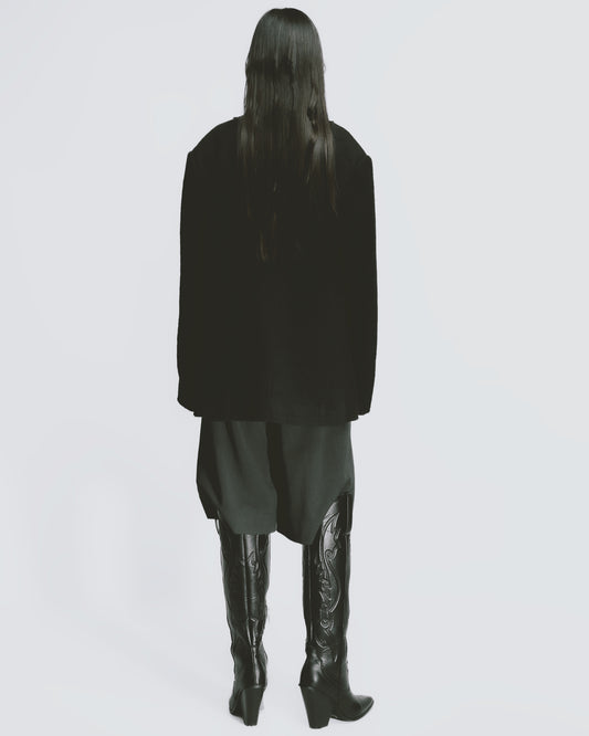 Cut-edge woolen collar suit jacket (black)
