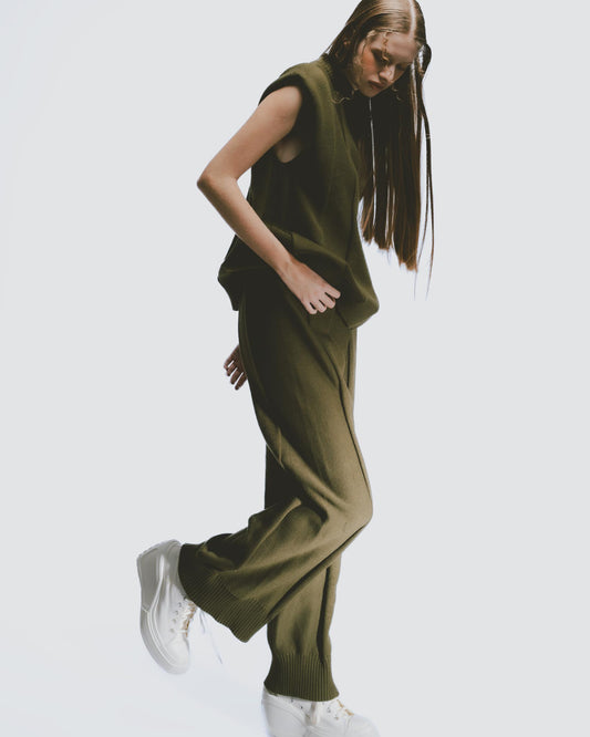 Thick Thick Needle 3D Striped Vest (Dark Green) 