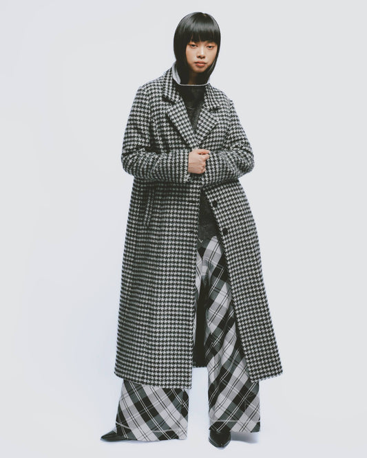 Houndstooth Wool Blend Coat (Black)