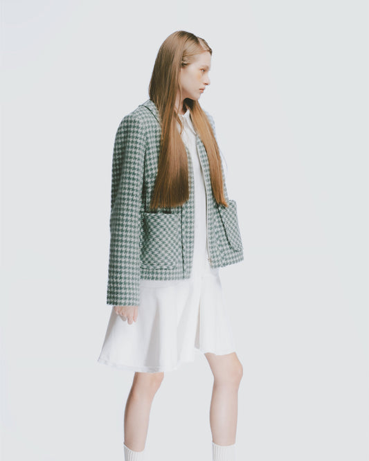 Houndstooth Waisted Wool Jacket (Green) 