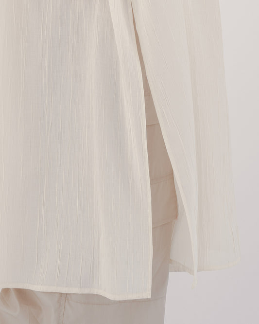 Light yellow pleated collar tie long cardigan 