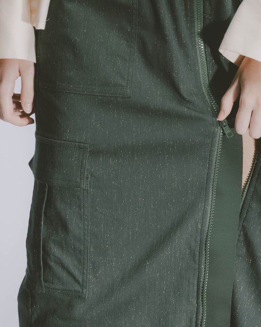 Workwear Elements Multi-Pocket Zipper Straight Skirt (Dark Green)