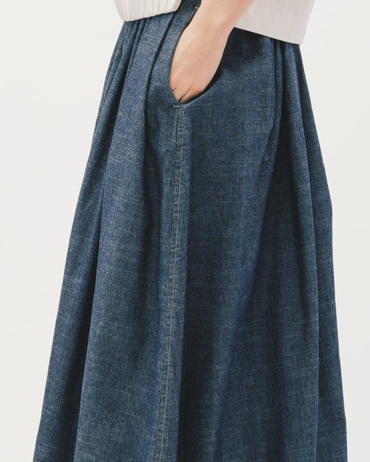 Gray-blue denim pleated skirt 