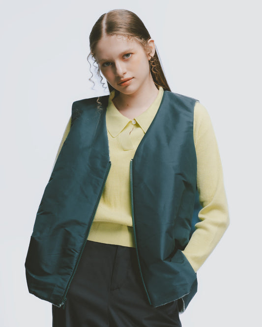 Houndstooth Wool Reversible Vest (Green)