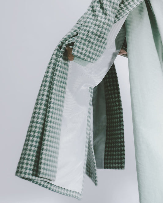Houndstooth Wool Blend Coat (Green)
