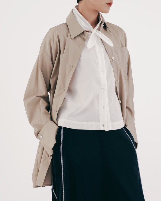 Loose cotton pleated oversized shirt