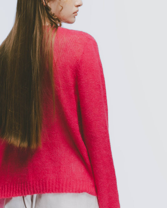 Crew Neck Alpaca Long Sleeve Top (Pink) 