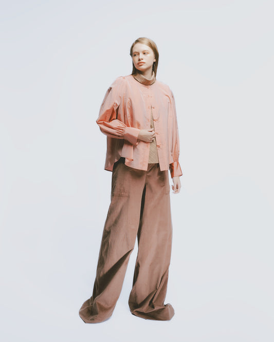 Silk Palace Sleeve Tie-Neck Top (Pink) 