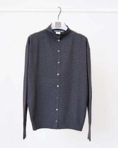 小高領針織開襟衫(鐵灰)