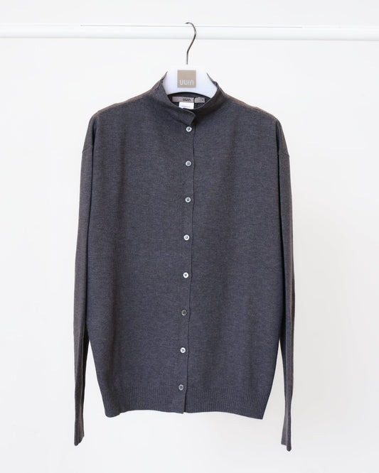 小高領針織開襟衫(鐵灰)