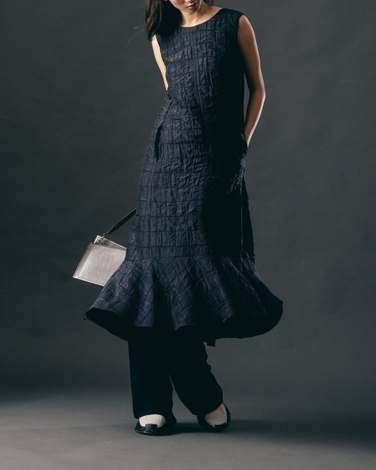 Blue plaid sleeveless long dress