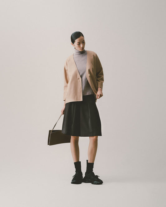 Khaki wool V-neck long-sleeved jacket