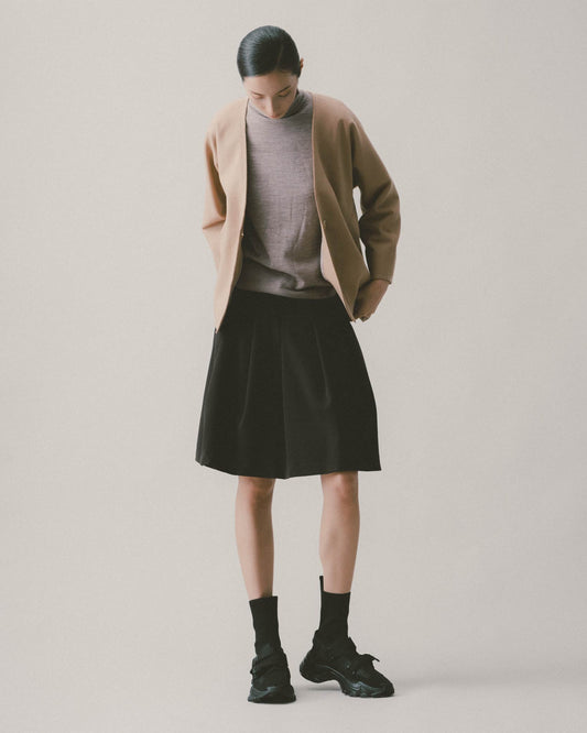 Khaki wool V-neck long-sleeved jacket