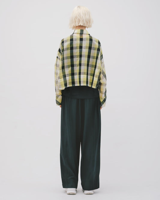 Black cotton twill wide-leg pants 