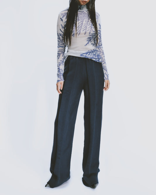 Thick-gauge wide-leg pants (dark blue) 